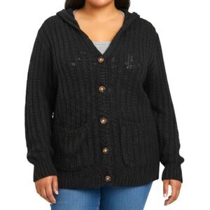 ANDREE By Unit Loose Weave Button Front Hooded Cardigan, NWT! Size 2X